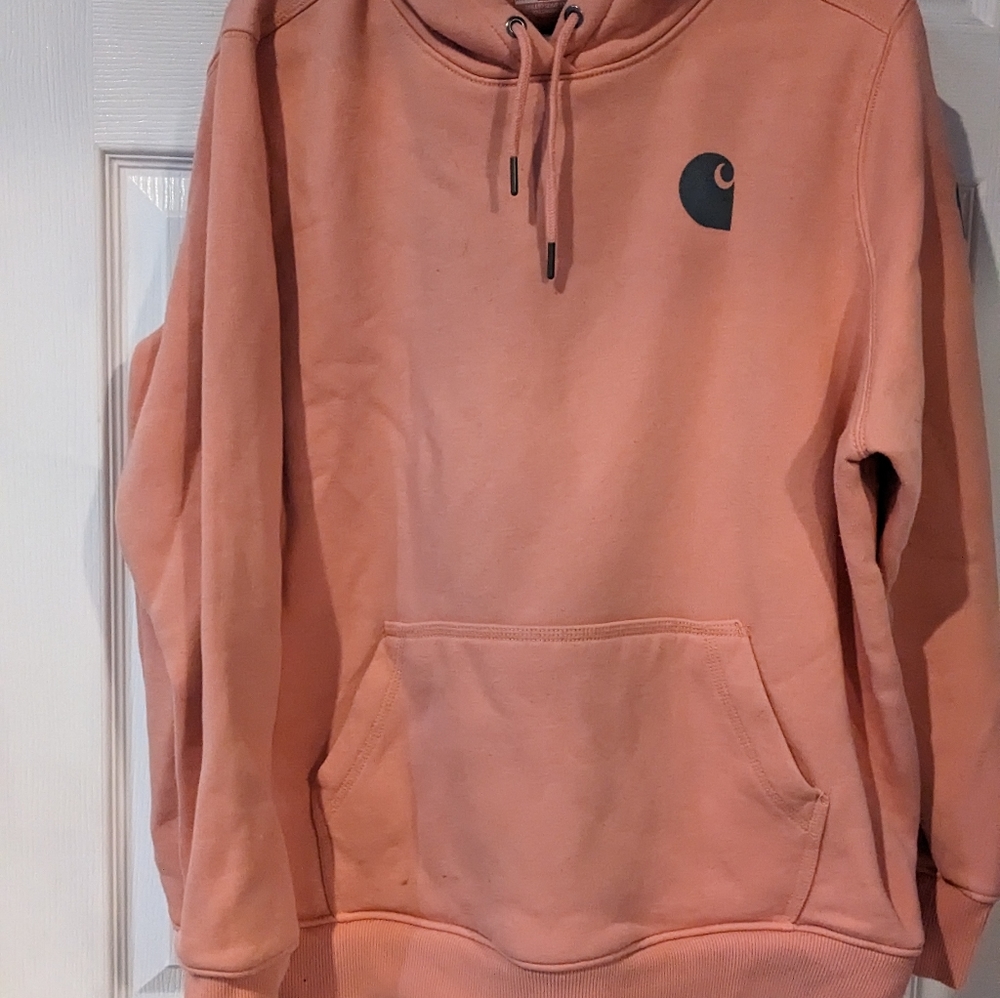 Carhartt Logo Hoodie coral and grey